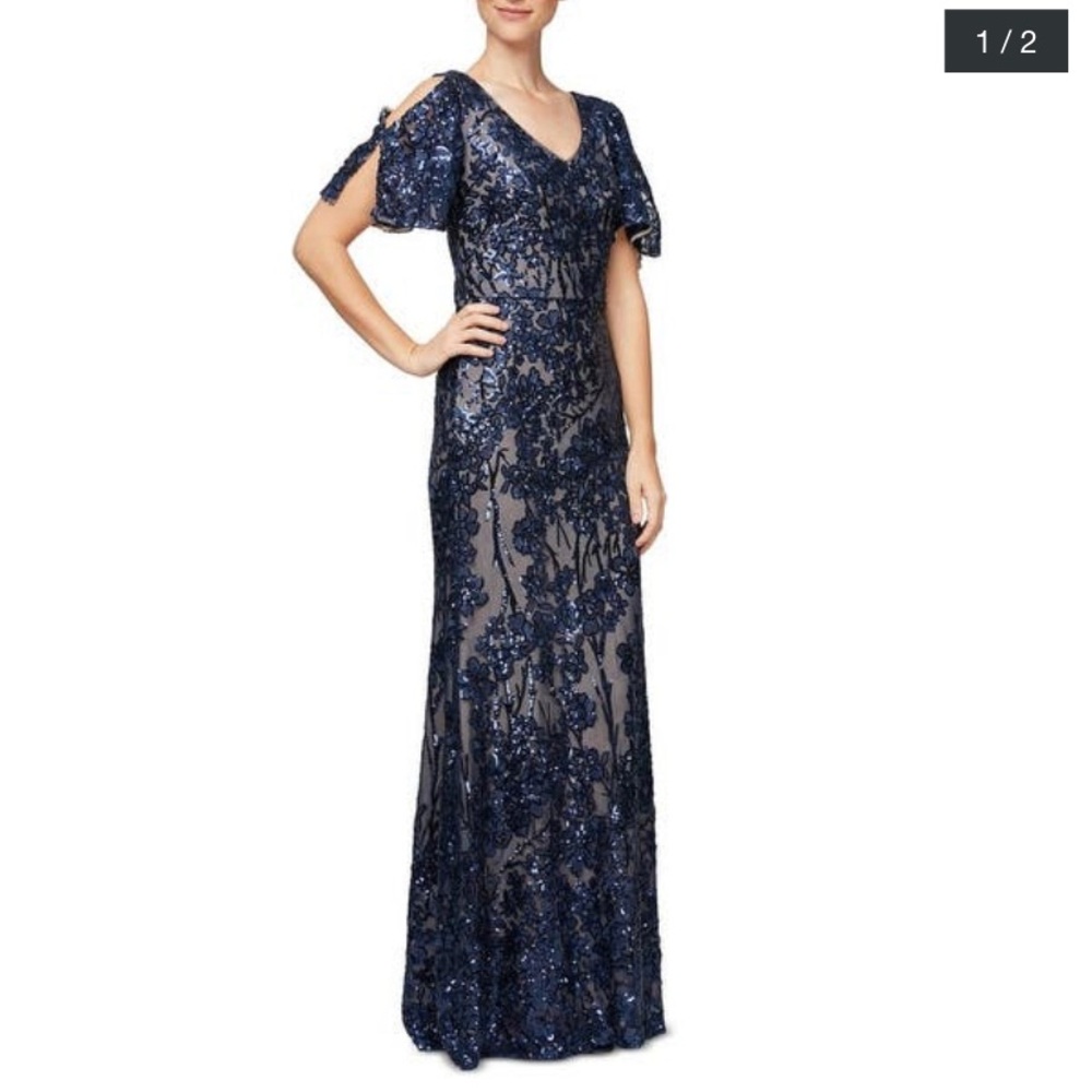 Elegant navy blue sequin dress